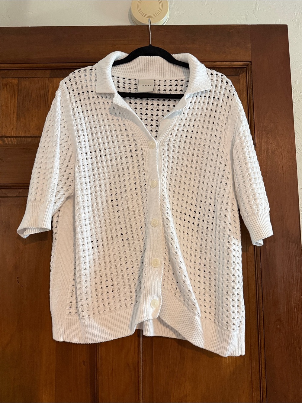 Varley White Open-Knit Button Front Cardigan